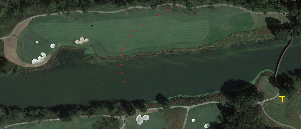 An overhead view of the eighteenth hole at Hermitage's President's Reserve
