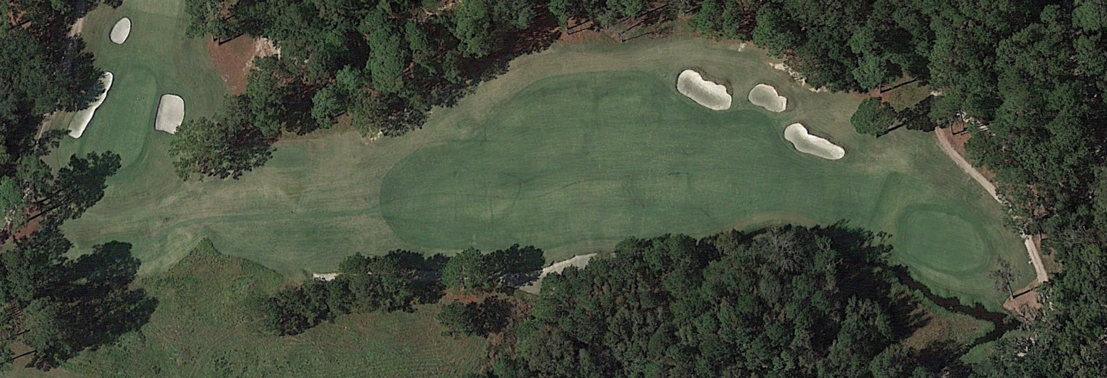 An overhead photo of the third hole at Chechessee Creek Club
