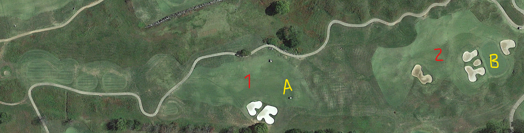 An overhead view of the ninth hole at GreyStone Golf Club