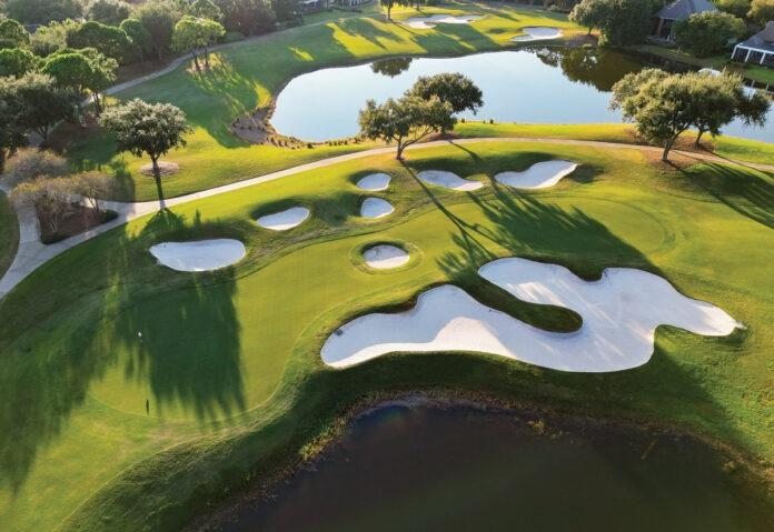 The seventh and eleventh green at Kelly Plantation Golf Club 