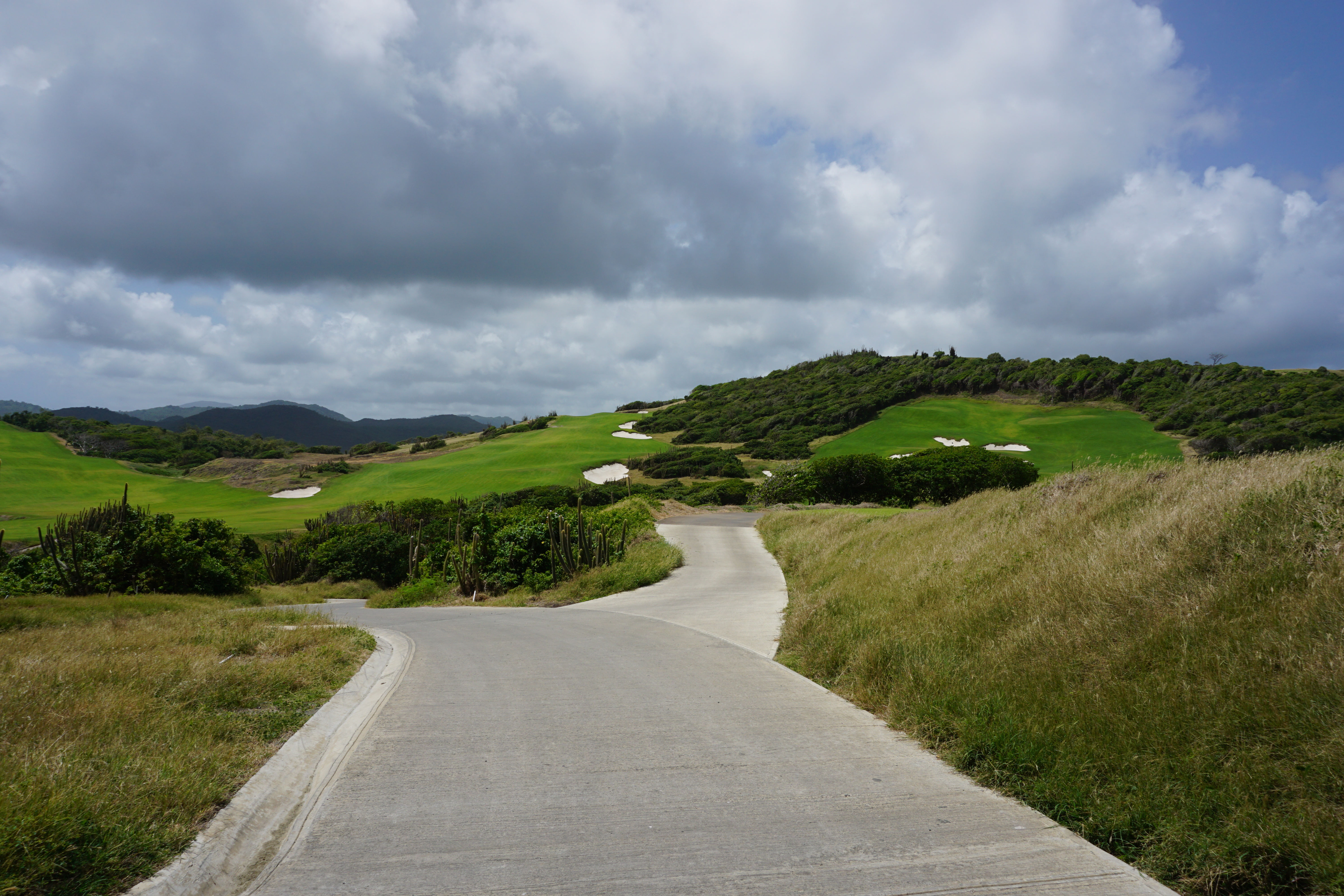 The tenth hole at Point Hardy Golf Club on the left, and the driving range on the right