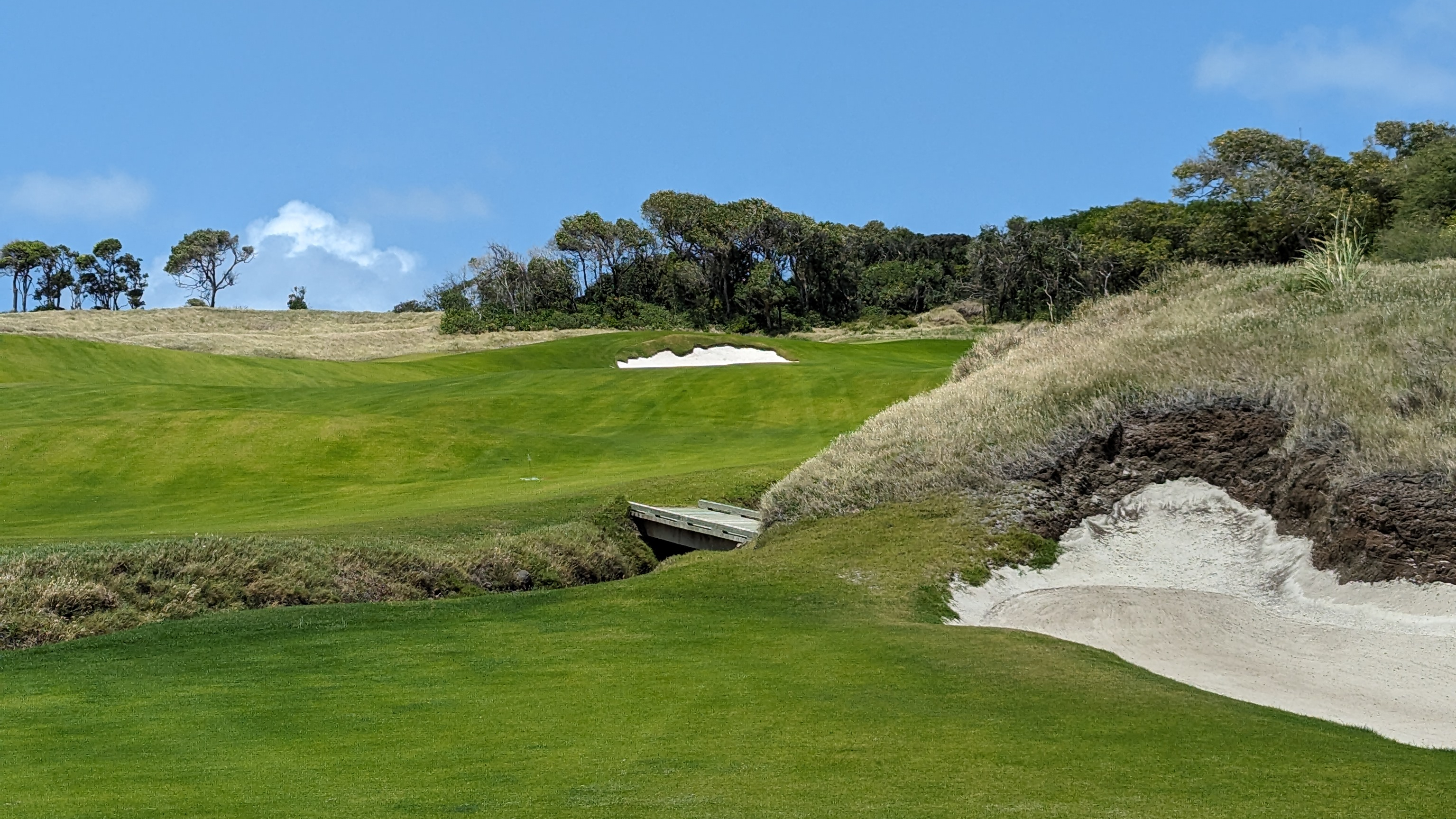 The approach shot at the first hole at Point Hardy Golf Club