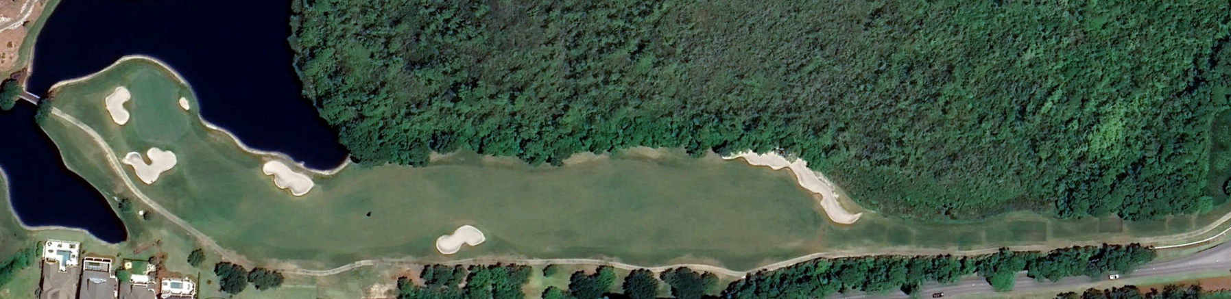 Overhead view of the eighteenth hole at Kelly Plantation Golf Club