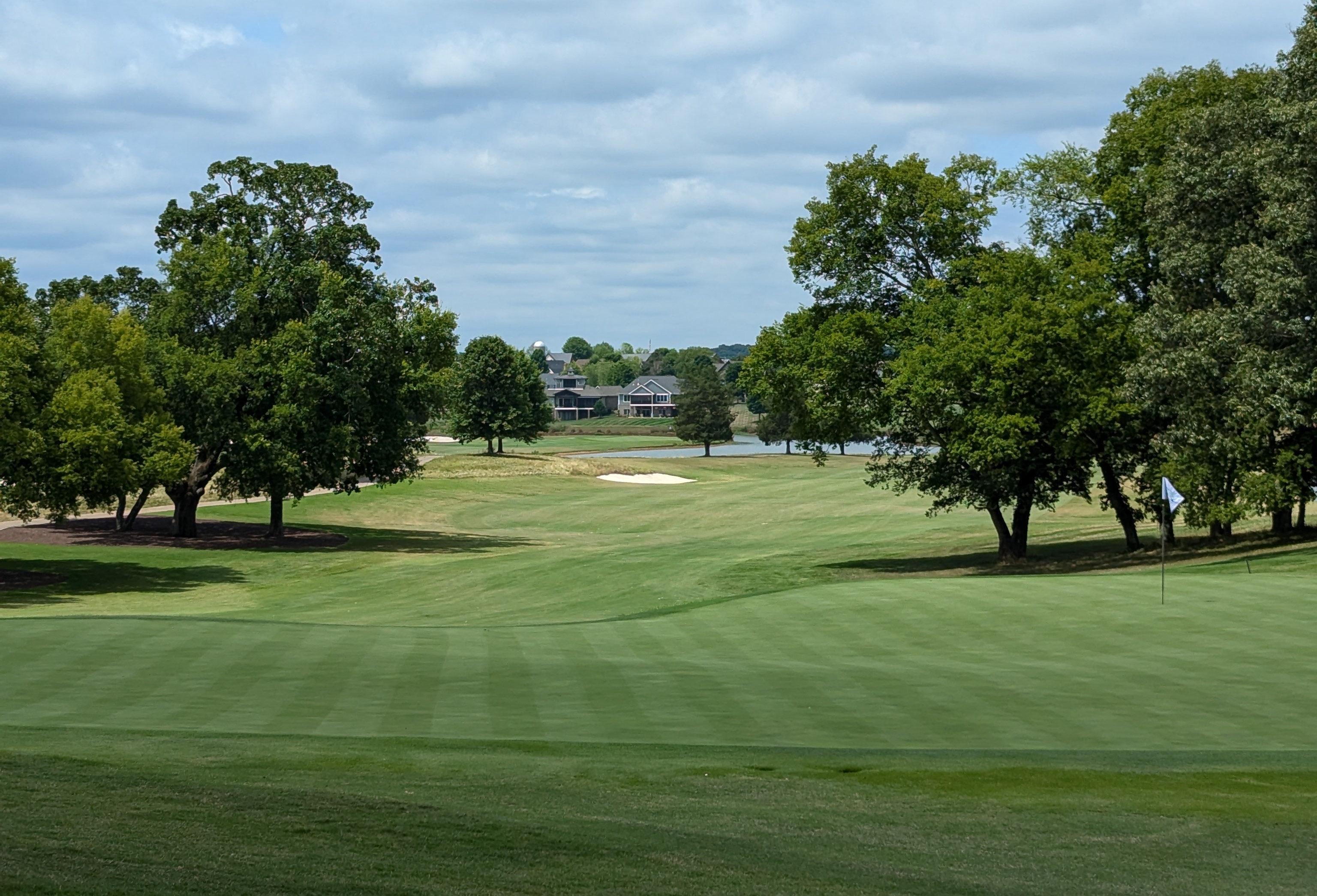 The second hole at Tennessee National Golf Club, from behind the green, looking towards the tee.