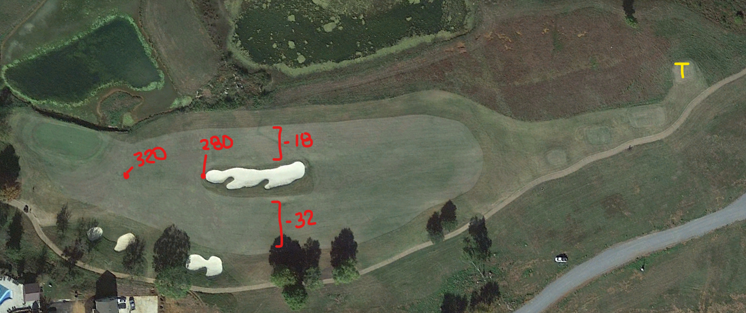 An overhead view of the fifth hole at Tennessee National Golf Club