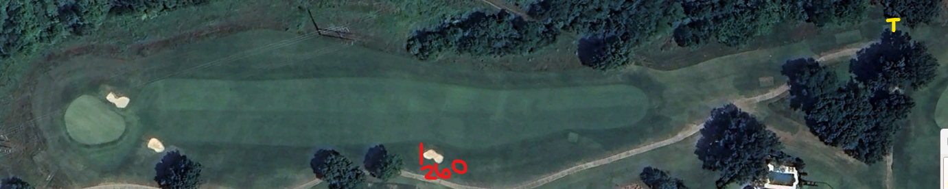 An overhead view of the eighth hole at Council Fire Golf Club