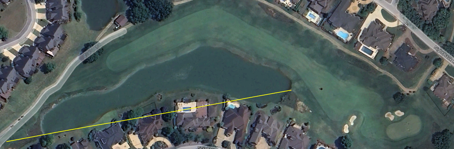 An overhead view of the second hole at Council Fire Golf Club