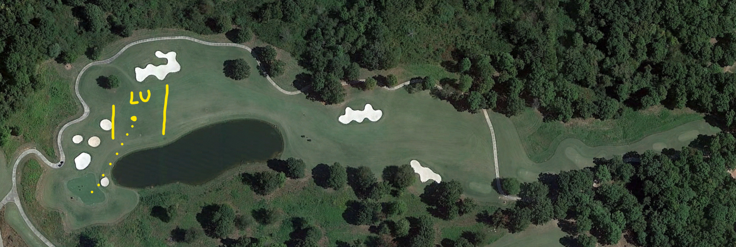 An overhead view of the seventeenth hole at The Shoals' Fighting Joe