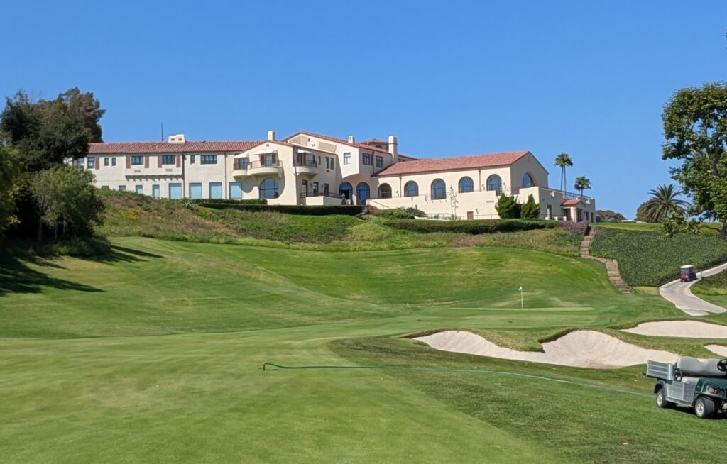 The eighteenth hole at the Riviera Country Club.