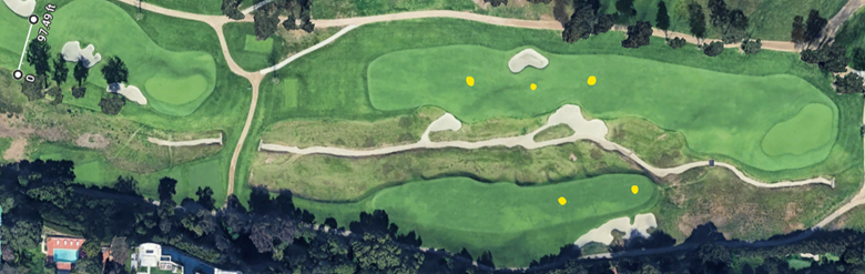 An overhead view of the eighth hole at the Riviera Country Club.