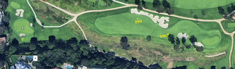 An overhead view of the seventh hole at the Riviera Country Club.