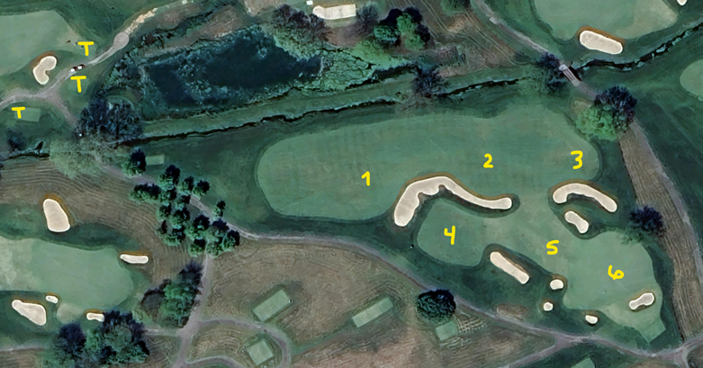 The eighth hole at The Olde Farm from overhead.