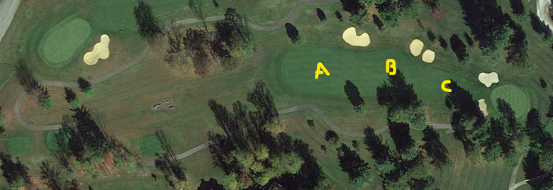 The thirteenth hole at Glenrochie Country Club from overhead
