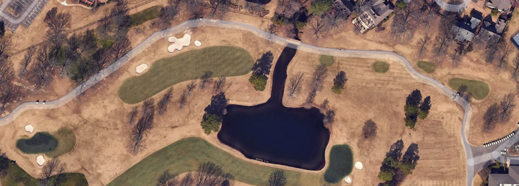 An overhead view of the first hole at TPC Southwind