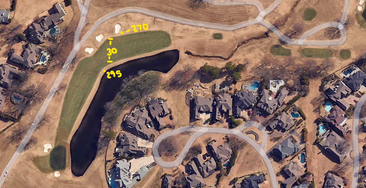 An overhead view of the eighteenth hole at TPC Southwind