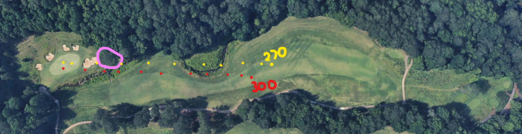 An overhead view of the second hole at The Standard Club