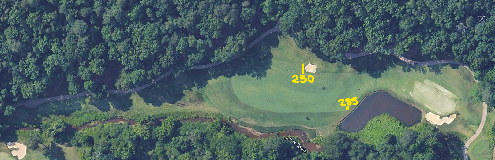 An overhead view of the eleventh hole at The Standard Club