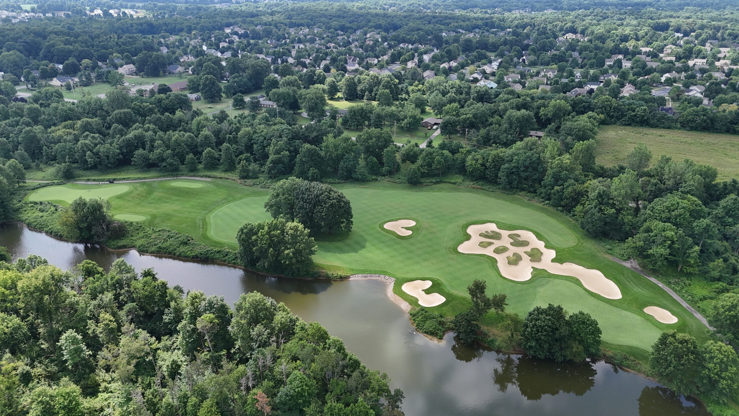 The seventeenth hole at Double Eagle Club, from above