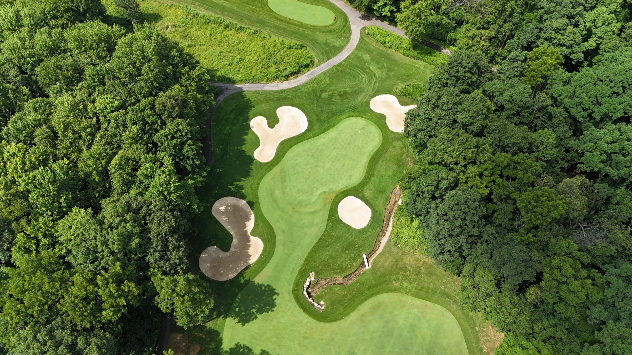 The sixth green at Double Eagle Club, from above