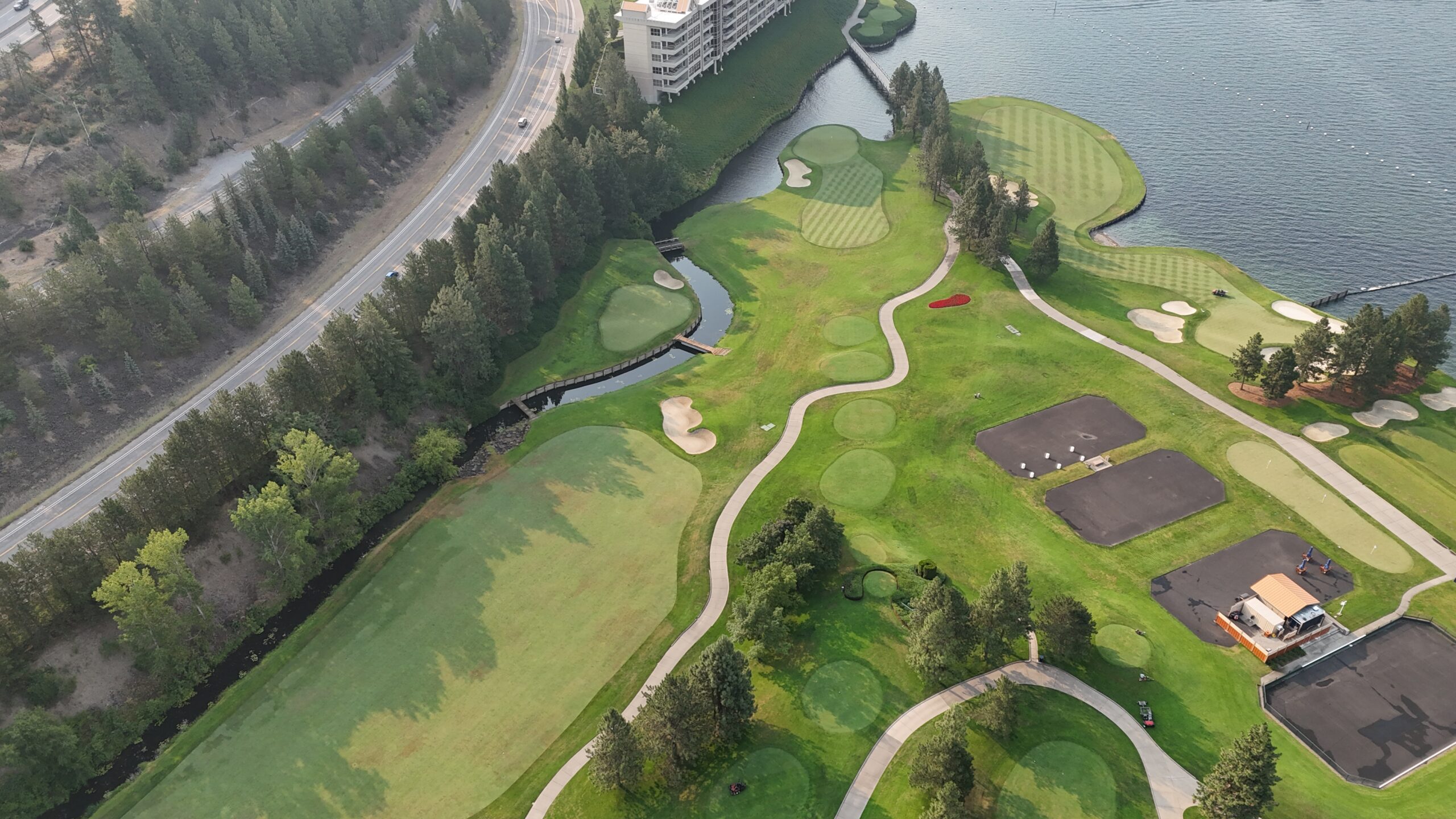 The eleventh and twelfth holes at Coeur D'Alene Resort Golf Course, from above