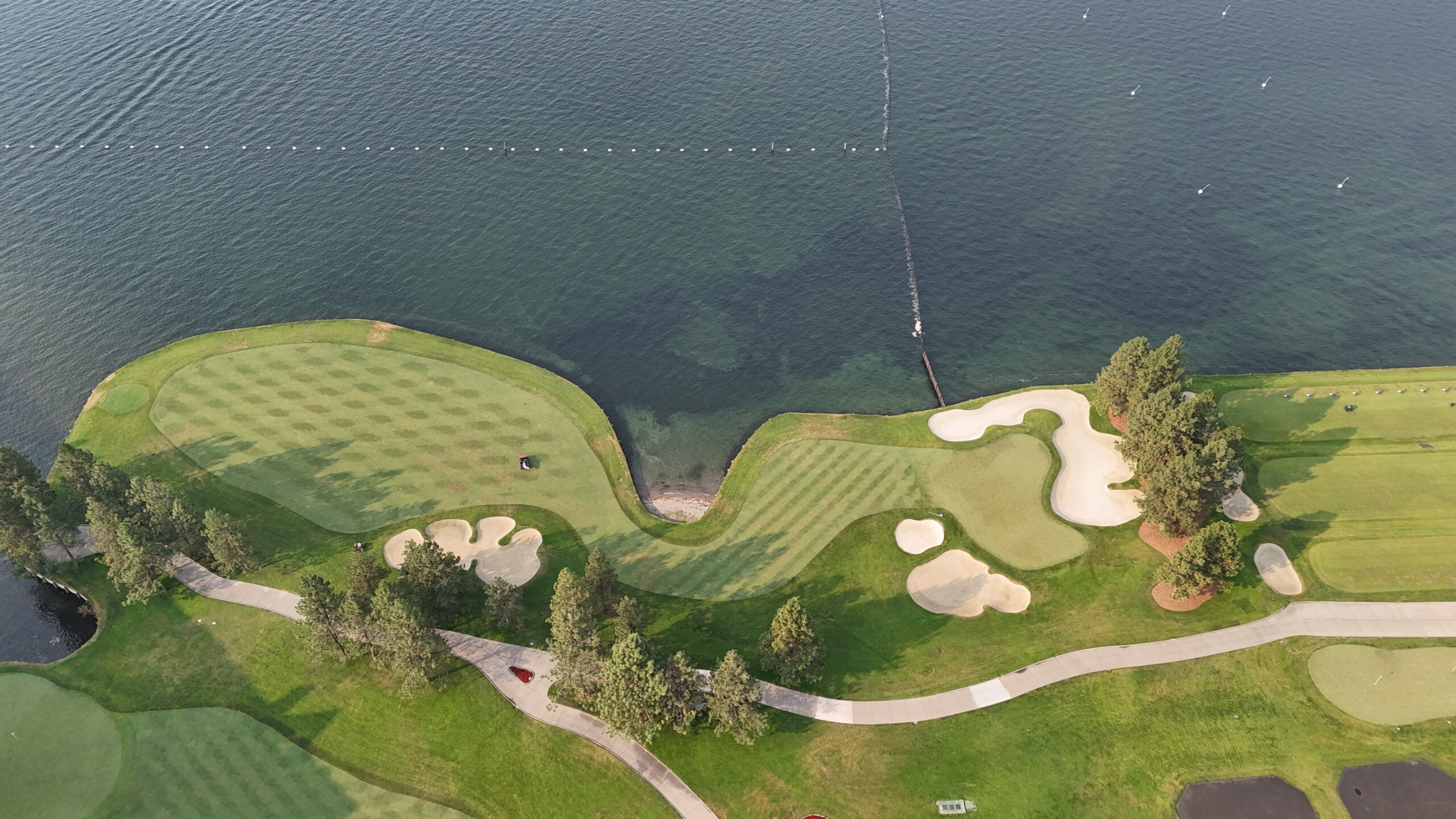 The thirteenth hole at Coeur D'Alene Resort Golf Course, from above