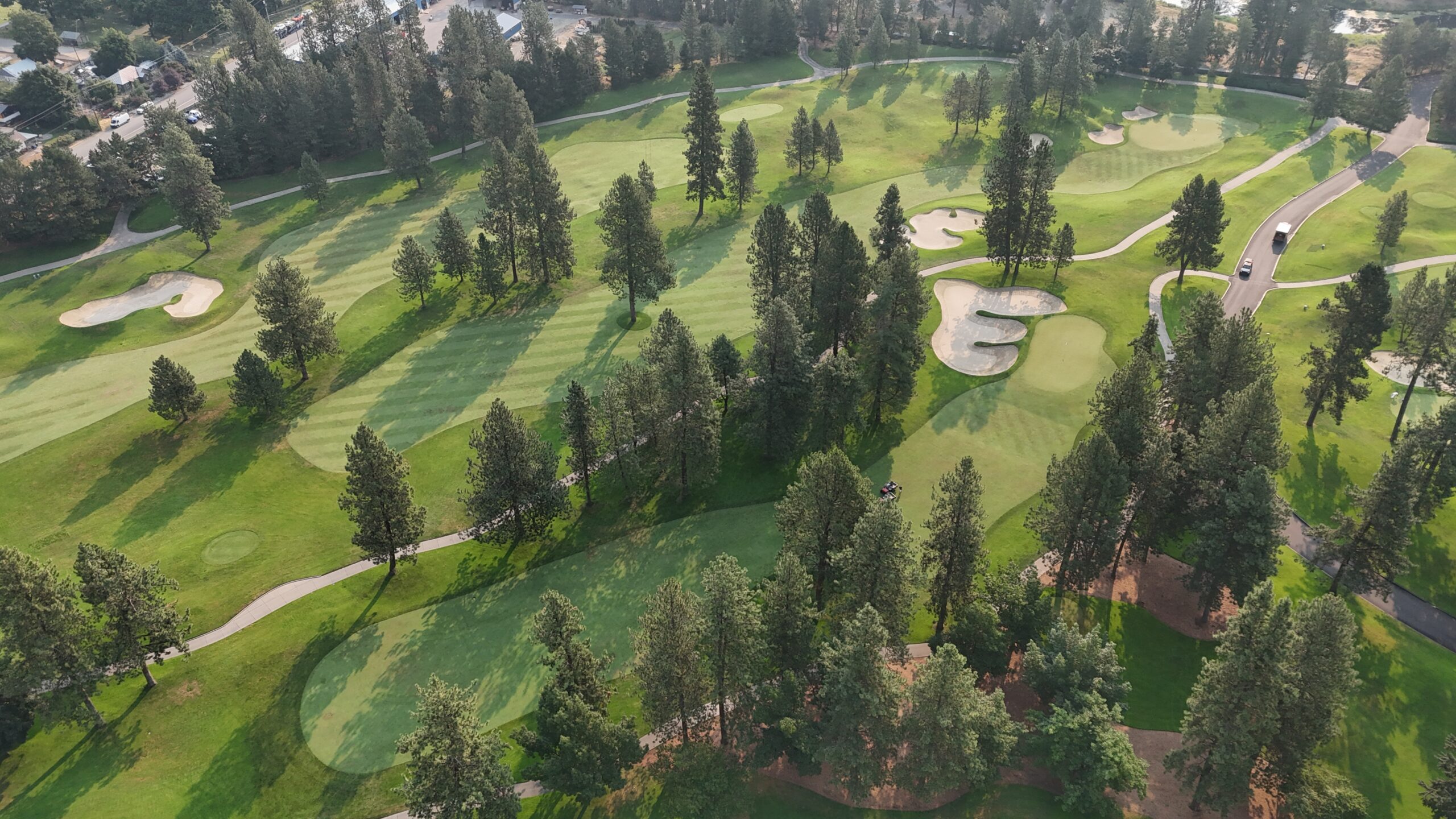 The seventeenth hole at Coeur D'Alene Resort Golf Course, from above