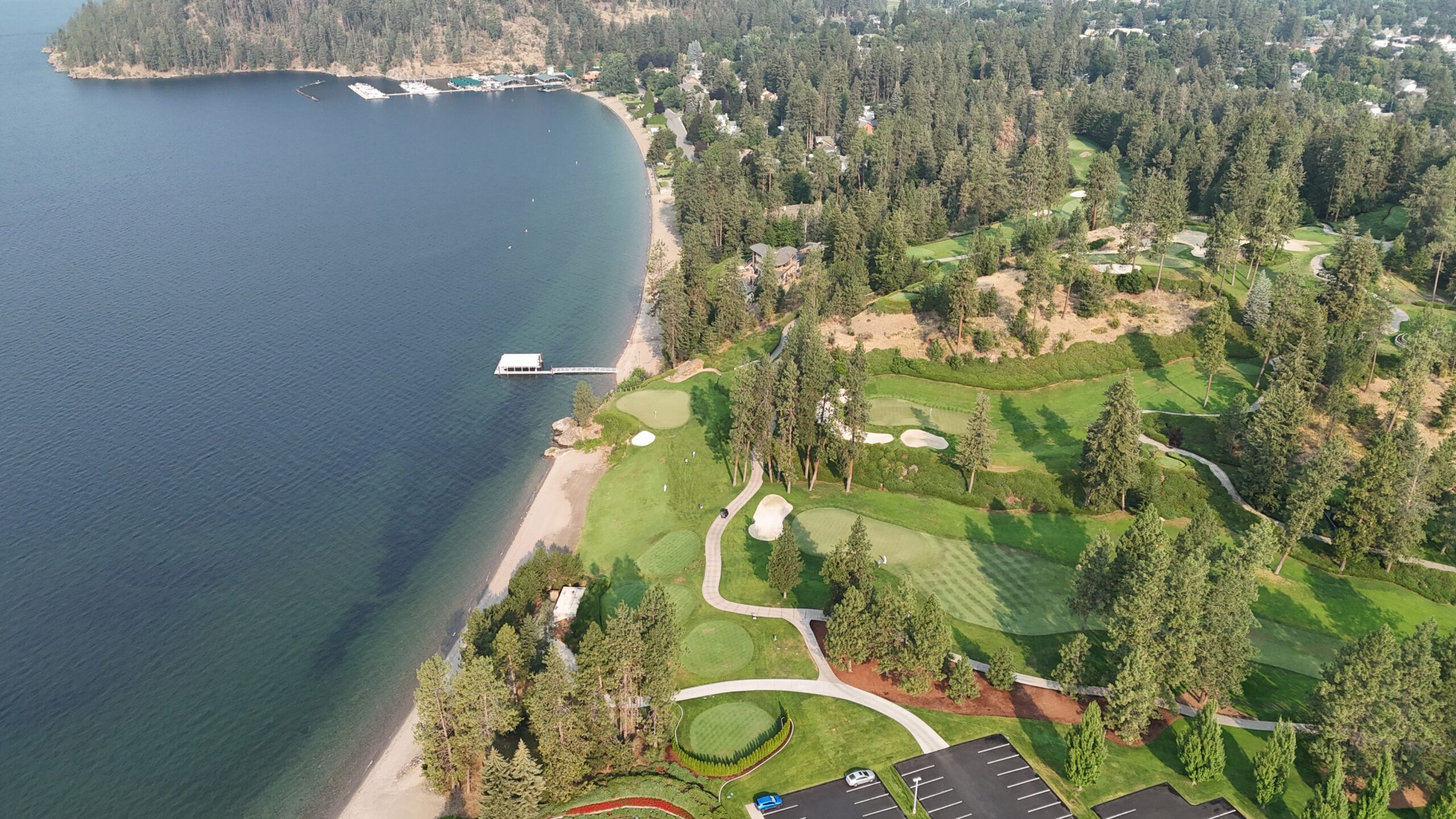 The third hole at Coeur D'Alene Resort Golf Course, from above